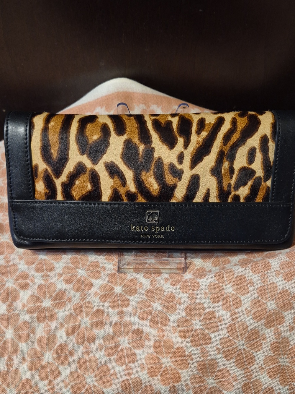 KATE SPADE 🎀 PERRI LANE 🐆 KEIRA Leopard Print CLUTCH 🐆Black Leather/HairCalf